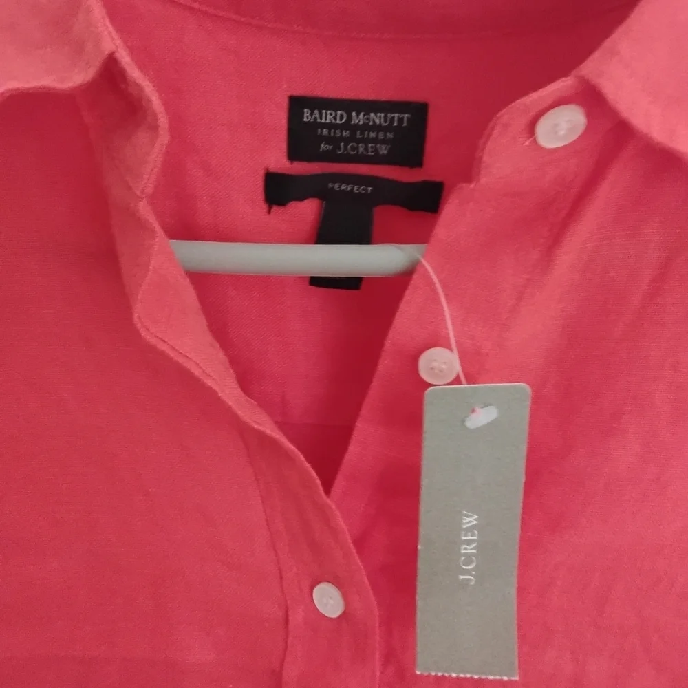 J. Crew Baird McNutt Women's 6 Coral Button-up Irish Linen Long Sleeve Blouse